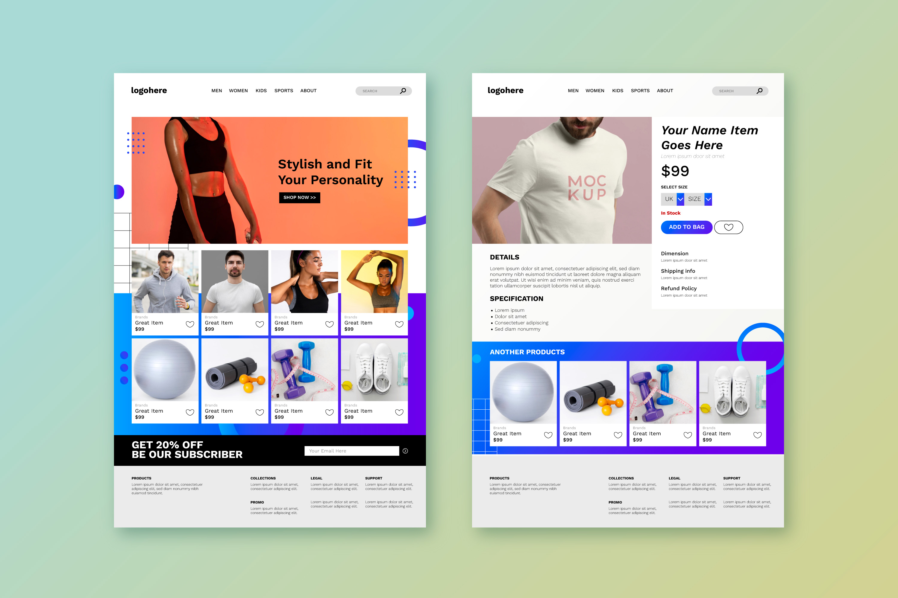 Mockup de loja — interface de produto